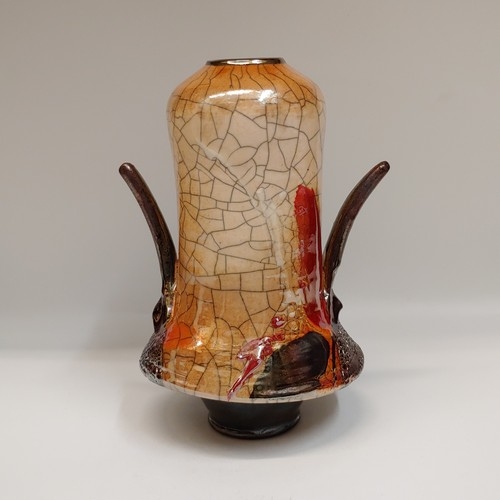 Click to view detail for #221185 Raku Vase 3xFired 10.5x6x6 $42